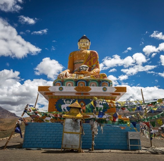 buddha statue in langza village, himachal