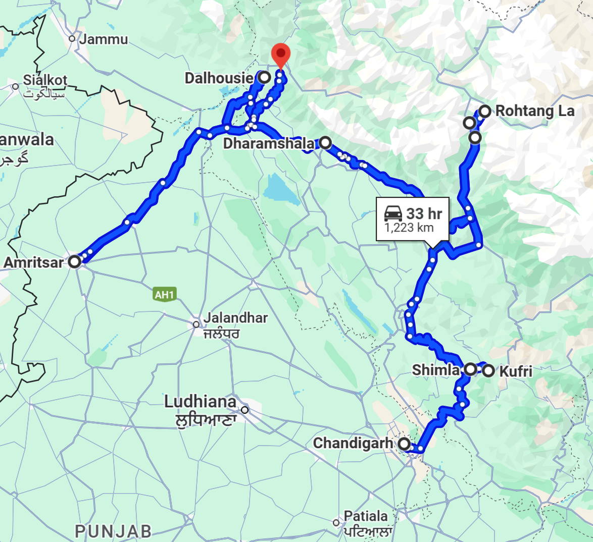 Complete Himachal Amritsar Route