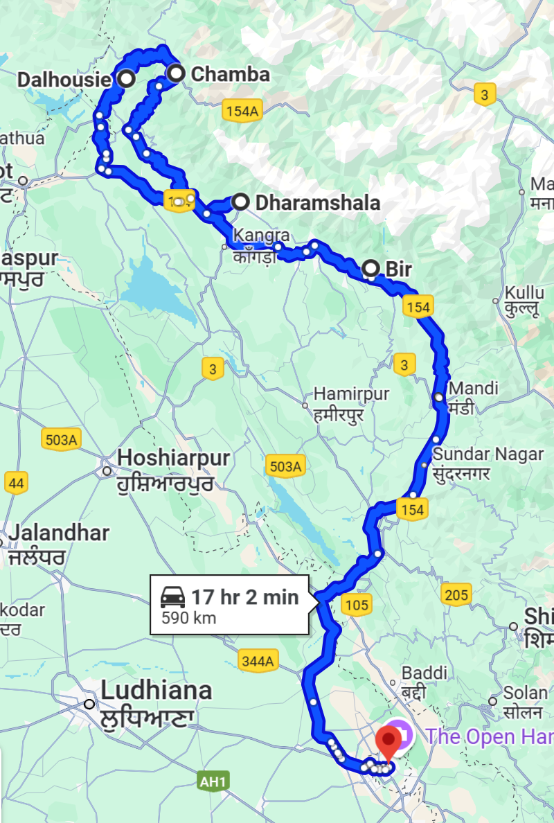 Dharamshala Bir Tour Route