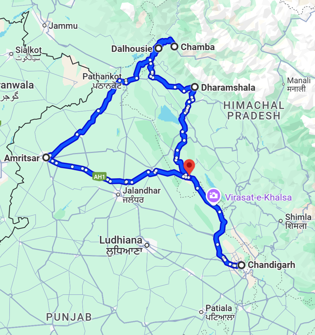 Dharamshala Dalhousie Amritsar Tour Route