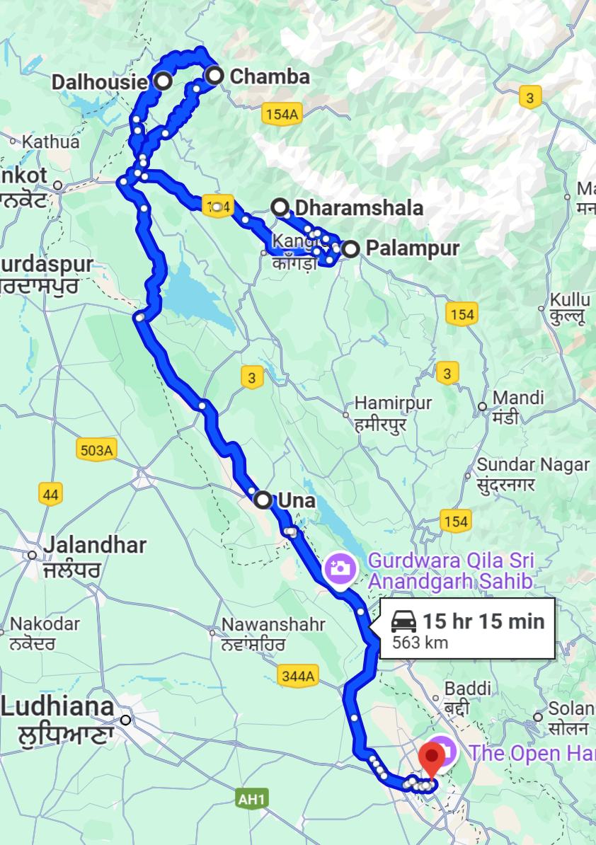 Dharamshala Dalhousie Palampur Tour Route