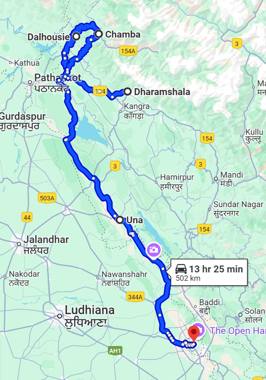 Dharamshala Dalhousie Tour Route
