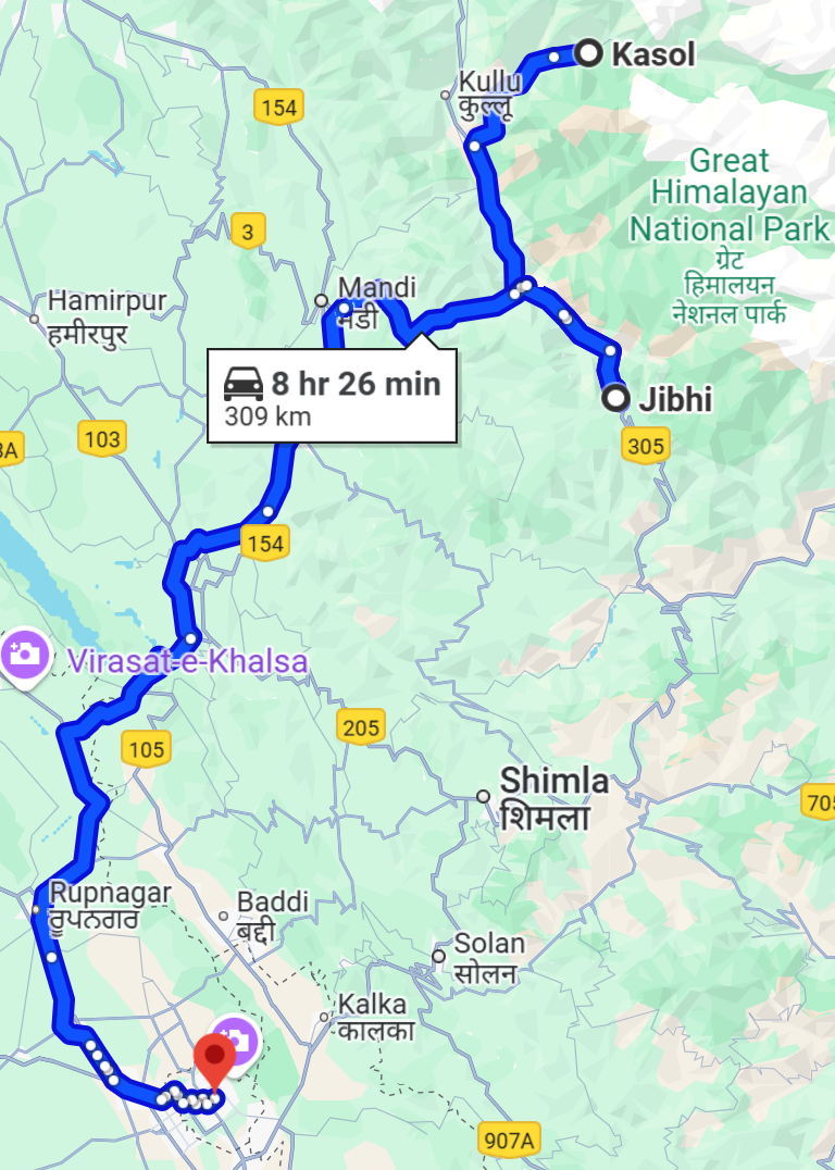 Kasol Jibhi Route
