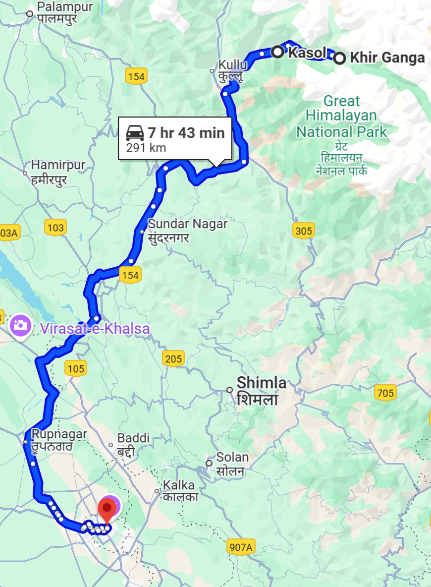Kasol Kheerganga Route