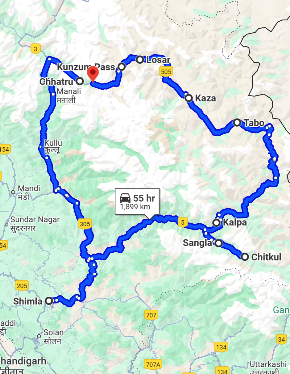 Kinnaur Spiti Tour Route