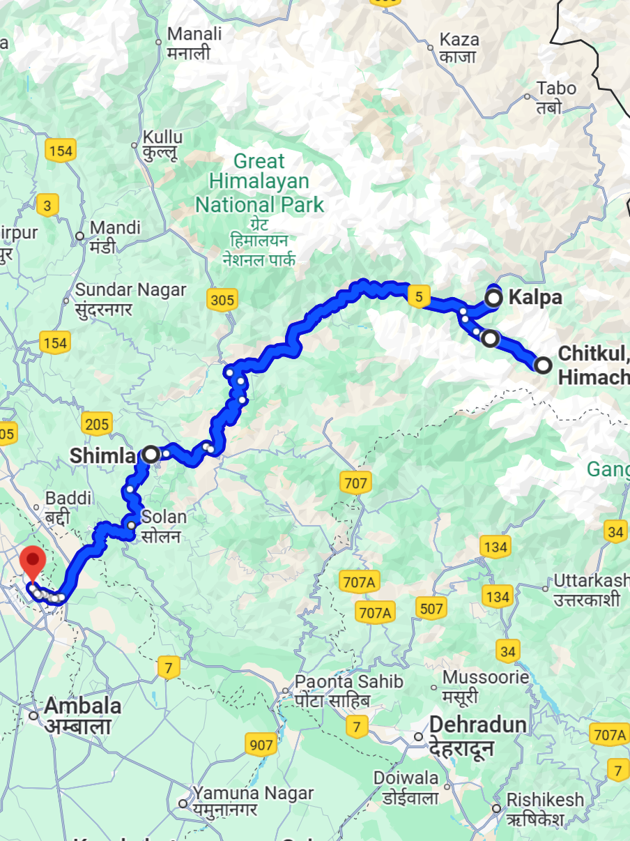 Kinnaur Valley Tour Route
