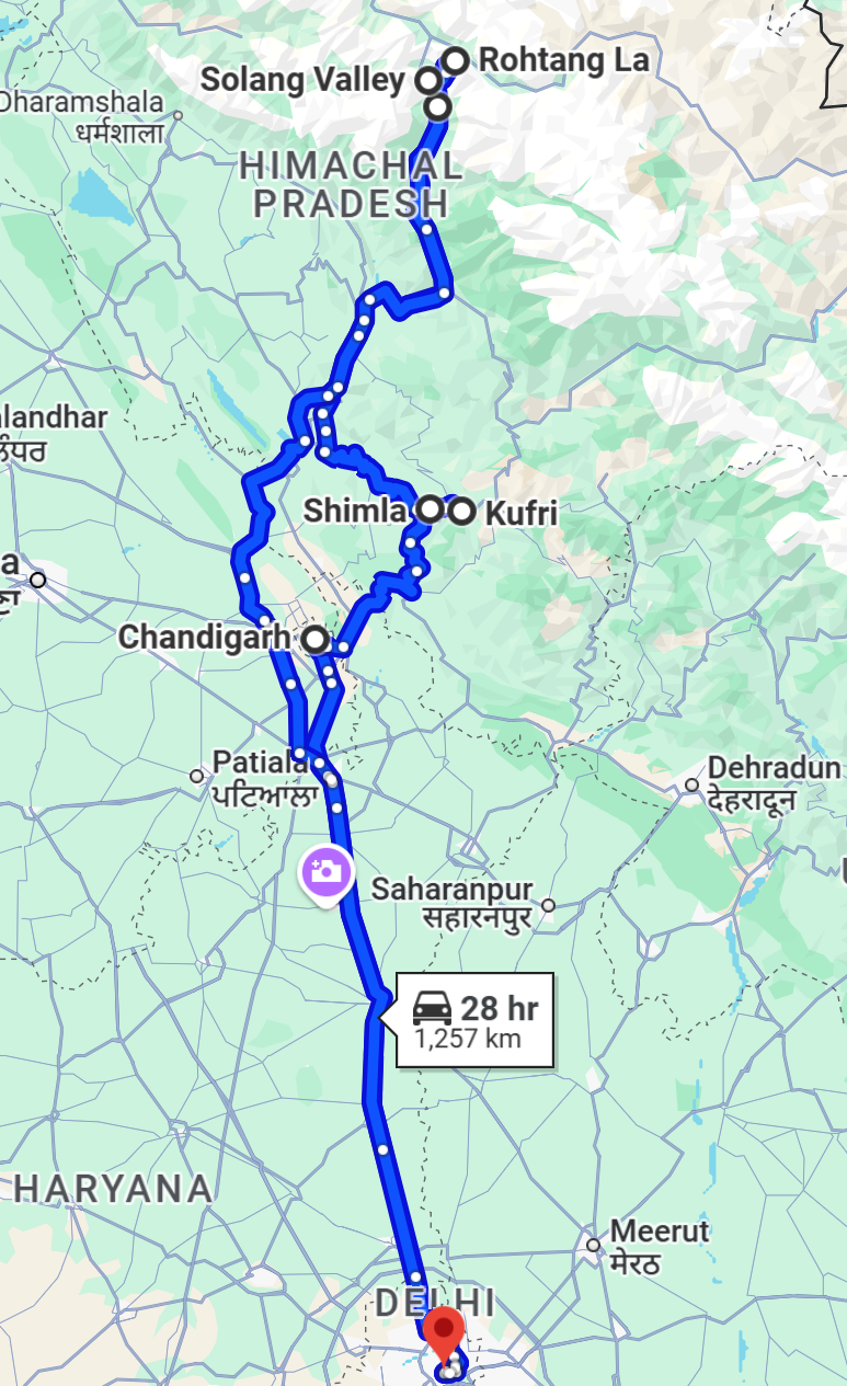 Shimla Kullu Manali Tour Route