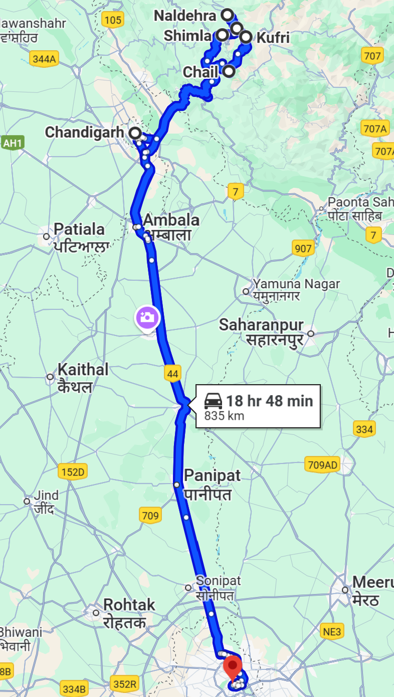 Shimla Volvo Tour Route